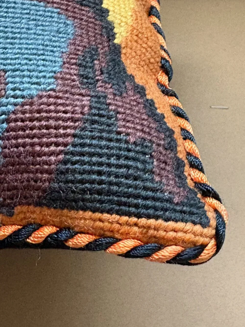 Needlepoint Tapestry Witch Cat Cauldron Pillow Velvet Halloween 9 x 9 Inch Decor